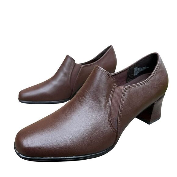 Liz Baker Women's Brown Leather Block Heel Slip On Shoes Size 8 - Picture 2 of 9